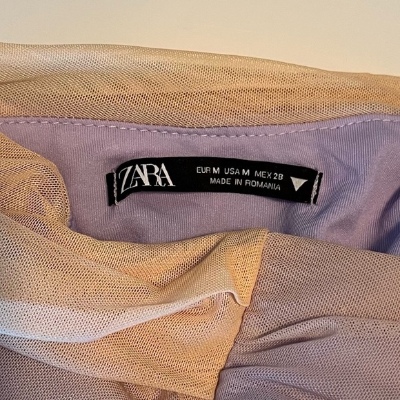 Zara Lilac & Beige Ruched Draped Mesh Mini Dress - Picture 11 of 15